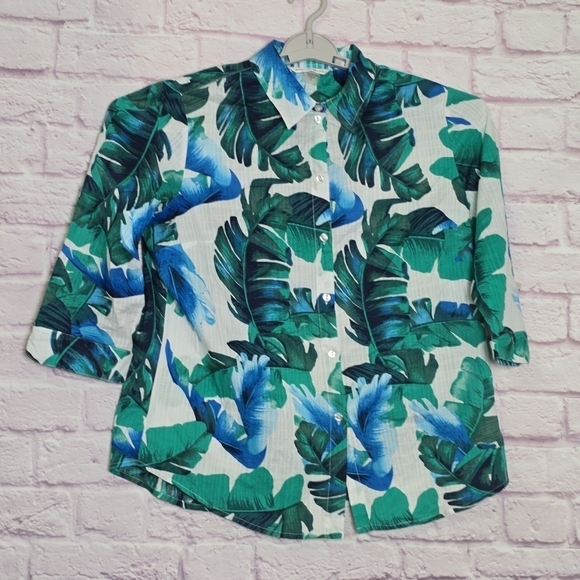 Allison Daley Tropical Floral Button-Down Blouse Size 12 - Picture 4 of 7